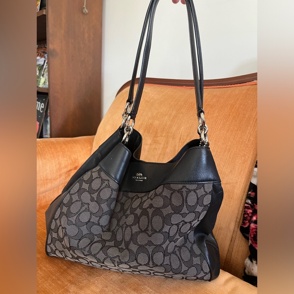 Coach Black and Gray Signature Shoulder Bag